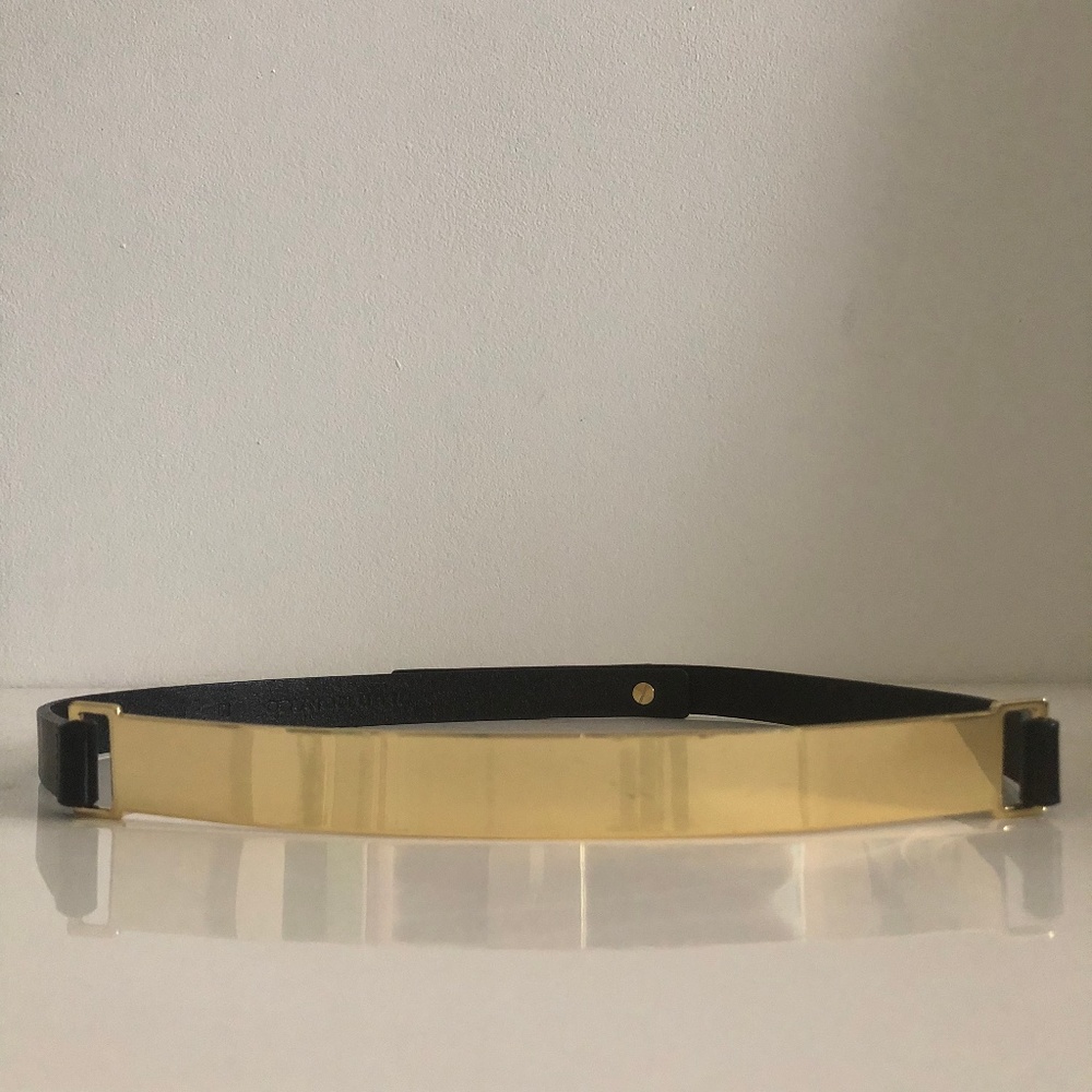 Club Monaco Black Leather Gold Metal Belt